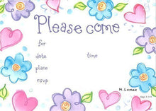Load image into Gallery viewer, Lil&#39; Pickle Girls Posies &amp; Hearts Invitations, Fill-in Style, 8 Pack

