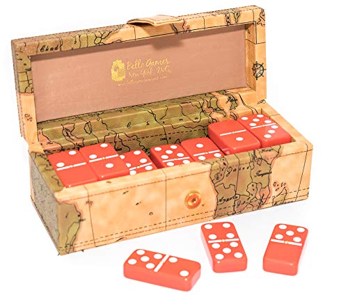 United Nations of New York Double Six Red Professional Jumbo Size Tournament Dominoes Set with Spinners