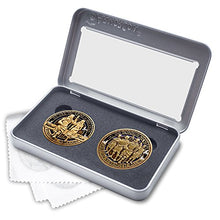 Load image into Gallery viewer, Army of Helaman LDS Challenge Coin and Sons of Mosiah Challenge Coin in Deluxe Display Tin Box 2 Challenge Coin Set with Bonus polishing Cloth
