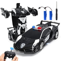 Trimnpy Police Rescue Race Model Car Transformation Smart Robot Toy City Service Rechargeable Radio Remote Control Vehicle One Button Deformation & 360 Speed Drifting Xmas Gift for Kid Adults (Black)