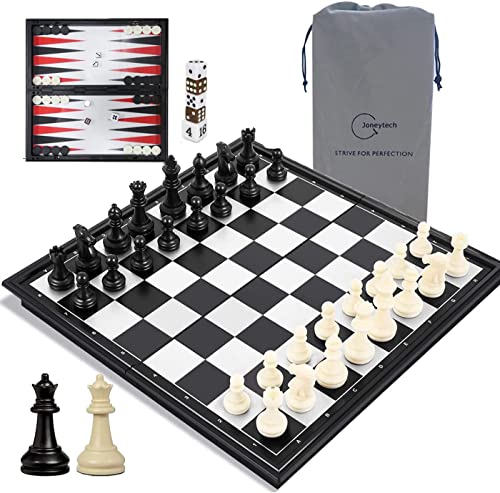 Magnetic Chess Set for Kids and Adults, 13 inch 3 in 1 Chess Checkers Backgammon Travel Portable Folding Sets, Gift Children Board Game with Extra Queen