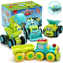 Load image into Gallery viewer, Toys for a 2 Year Old Boy - 4 Friction Powered Trucks for 2+ Year Old Boys, Push &amp; Go Cars Cartoon Construction Vehicle Set - Best Toddler Boys Toys &amp; Toy Trucks, Play Pull Back Car, Idea
