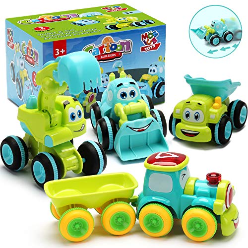 Toys for a 2 Year Old Boy - 4 Friction Powered Trucks for 2+ Year Old Boys, Push & Go Cars Cartoon Construction Vehicle Set - Best Toddler Boys Toys & Toy Trucks, Play Pull Back Car, Idea