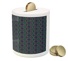Load image into Gallery viewer, Ambesonne Abstract Piggy Bank, Retro Style and Floral Motifs Mosaic Tile Pattern Colorful Design, Printed Ceramic Coin Bank Money Box for Cash Saving, Multicolor
