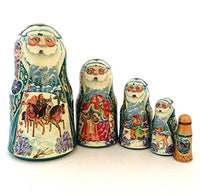 Santa Russian Nesting Doll Hand crved Hand Painted 5 Piece Matryoshka Set