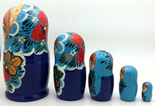 Load image into Gallery viewer, BuyRussianGifts Blue Doll with Strawberries Russian Nesting Stacking Matryoshka Hand Painted Nesting Doll Set of 5 Traditional 6.5&quot; Tall
