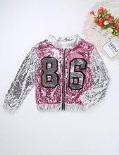 Load image into Gallery viewer, Aislor Kids Girls Glittery Sequined Hip Hop Jazz Modern Dance Costumes Zippered Jacket Coat Rose &amp; Silver 12-14 Years
