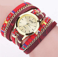 Leather Bracelet Strap Wrist Watch Casual For Women Ladies Students Teens Kids (Red)