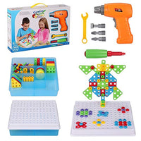 Creative Mosaic Drill Set, Drilling Toy with Screwdriver Tool, Trendy Bits Drill for Kids STEM Engineering Toys Puzzle, Toddler Drill Set Mosaic Design Building Blocks for 3 4 5 6 7 8 Year Olds