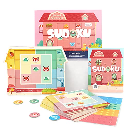 Toi Kids Magnet Sudoku Toys Magnetic Tabletop Desk Toy for Kids Hand-held Smart Board Games Age 3 and Up ,Animal Apartment,Brain Teaser Toy