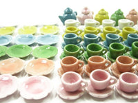Dollhouse Miniature 96 Mixed Ceramic Teapot Cup Saucer Scallop Plate Dish 2338