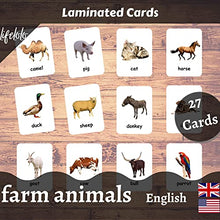 Load image into Gallery viewer, Farm Animals Flash Cards - 27 Laminated Flashcards | Homeschool | Montessori Materials | Multilingual Flash Cards | Bilingual Flashcards - Choose Your Language (English Only)
