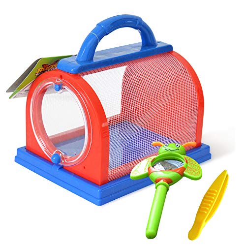 Heave Kids Bug Catcher Kit for Outdoor Explorer Bug Collection,Insect Box Bug Observation Container,Bug Magnifier,and Tweezers,Science Nature Exploration Toy for Boys and Girls Red Blue Random Color-