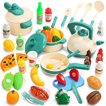 Load image into Gallery viewer, CUTE STONE 40PCS Kids Play Kitchen Accessories, Play Cooking Toys with Pots and Pans, Cutting Play Food Set and Cookware Utensils Kids Kitchen Playset for Boys Girls
