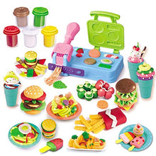 Load image into Gallery viewer, YiQis Clay Dough Kit Burger Barbecue Noodle Party Ice Cream Pizza Kitchen Creations Dough Accessories Playset with 22 molds and 5 Non-Toxic Compound Multi Colors Dough,Gift for Kids Ages 3+
