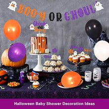 Load image into Gallery viewer, Halloween Gender Reveal Decorations Kit Boo-y or Ghoul Baby Shower Party Banner Cake Cupcake Topper Purple Orange Balloons Fall Boy Or Girl October Sex Announcement Ideas Favor Supplies
