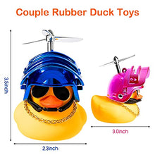 Load image into Gallery viewer, Haooryx 2 Pack Rubber Duck Toys Car Decorations Cool Helmet Yellow Duck Car Dashboard Ornaments Set, Blue and Pink Rubber Ducks with Propellers Helmet, Sunglasses, Gold Chain for Adults, Kids Gift
