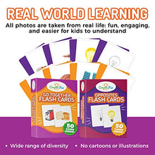 Load image into Gallery viewer, Opposite and Go Together Cards 2-in-1 Bundle  Thick and Durable Picture Flash Cards for Speech Therapy and Homeschool - Learning Flash Cards to Help Improve Reading, Speech, Vocabulary, and More
