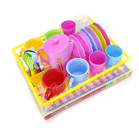 Pretend Play Dishes and Tea Playset - 27 Piece Kids Serving Dishes, Washable Lightweight and Durable Plastic Material, Includes Most Commonly Used Kitchen Dishes, Great Teapot Gift for Children