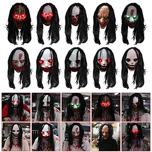 Sdoveb Halloween Scary Face Mask - Bloody Zombie Glowing Eyes Headgear with  Hair for Halloween Realistic Mask (B) : Toys & Games 
