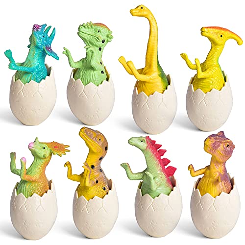 FUN LITTLE TOYS 8PCs Hatching Dinosaur Eggs Toys for Kids, Fun Excavation Surprise Dino Egg Set, Toddler Birthday Party Supplies Favors Gifts Educational Science for 3 4 5 6 Year Old Boy Girl