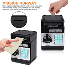 Load image into Gallery viewer, Renvdsa Cartoon Electronic ATM Password Piggy Bank Cash Coin Can Auto Scroll Paper Money Saving Box Gift for Kids (Black)

