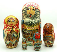 Santa and Animals Russian Nesting Dolls Hand Painted 5 Piece Babushka Set