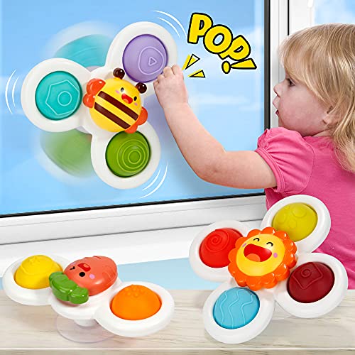 3Pcs Suction Cup Spinner Toys,Baby Spinners Toy w/ Pop Function,Push Pop Bubble Sensory Rotating Fun,Ideal Bathing, Anxiety, Dining, Sensory Toy for Girls Boys