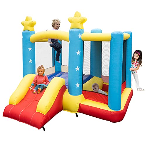 Lpjntt Bounce House, Inflatable Bounce House Without Air Blower, Bouncy Castle with Durable Sewn and Extra Thick, Family Backyard Jump House, Great Gift for Kids