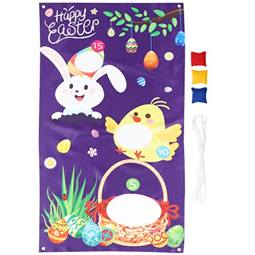 Kisangel 1 Set Easter Party Baseball Toss Games with 3 Bean Bags Rope Throwing Banners Indoor Outdoor Bean Bag Toss Game Easter Party Decorations Supplies