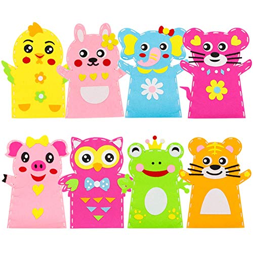 8Pcs DIY Hand Puppet Craft Kit for Girls and Boys Non-Woven Fabric Handmade Cartoon Animal Toy Hand Puppet