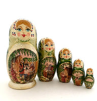 Unique Russian Nesting Dolls Fairytale Masha and Bear Hand Painted 5 Piece Set