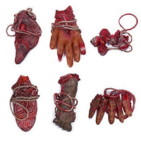 XONOR Halloween Fake Bloody Severed Hands Feet Broken Body Parts for Haunted House Halloween Zombie Party Decorations (6 Pcs)