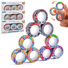 Load image into Gallery viewer, 9Pcs Magnetic Ring Fidget Toys, Fidget Toy Pack, Stress Relief Magnetic Rings, ADHD Anxiety Relief Decompression Finger Magnetic Ring, Funny Gifts Kids Magnetic Spinner Ring for Boys Girls

