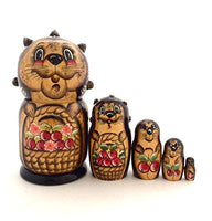 Hedgehog Nesting Dolls Russian Hand Carved Hand Painted 5 Piece Matryoshka Set