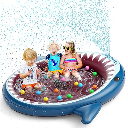 Jasonwell Inflatable Kiddie Pool Sprinkler: Splash Pad for Kids Toddlers 71-Inch 3-in-1 Children Ball Pit Shark Baby Wading Pool Outdoor Swimming Pool Summer Water Toys for Boys Girls Dogs