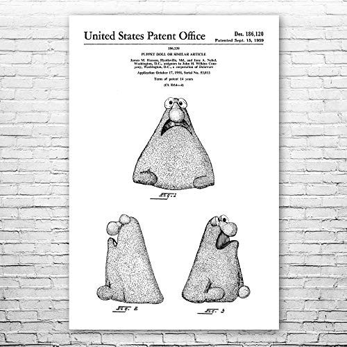 Patent Earth Wontkins Puppet Poster Print, Puppeteer Gift, Puppet Design, Puppet Wall Art, Vintage Puppet, Toy Collector Gift Black & White (8 inch x 10 inch)