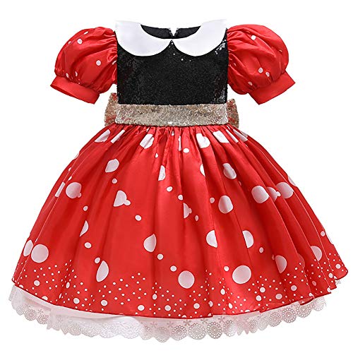 IDOPIP Toddler Kids Baby Girls Polka Dot Princess Dress Costume Halloween Christmas Fancy Dress up Pageant Birthday Party Sequins Bow Dance Tutu Skirt Photo Prop Cosplay Red Polka Dot 1PC 2-3 Years