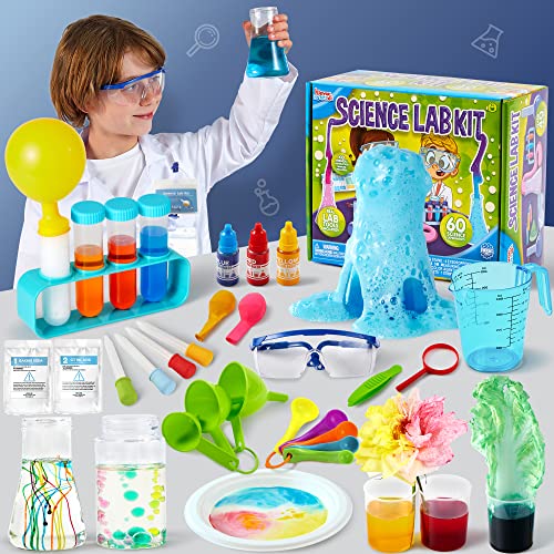 Klever Kits Science Lab Kit for Kids 60 Science Experiment Kit with Lab Coat Scientist Costume Dress Up and Role Play Toys Gift for Kids Christmas Birthday Party