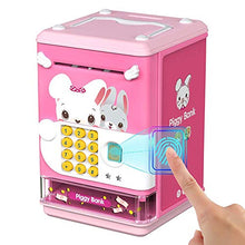 Load image into Gallery viewer, Deejoy Piggy Bank Toy Electronic Mini ATM Savings Machine with Personal Password &amp; Fingerprint Unlocking Simulation - Music Box with Songs for Kids, Boys and Girls Age 3-8 Years (Pink)
