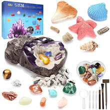 Load image into Gallery viewer, GILI Gemstone and Fossil Dig Kit, Learning &amp; Education Toys for Kids 6-8, Shining Crystals and Sea Fossils in 4 Digging Bricks, Christmas and Birthday Gift for 6 7 9 10 Year Old Girls Boys
