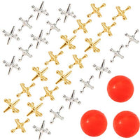 Biubee 3 Sets Retro Metal Jacks and Ball Game- 30 Pcs Gold and Silver Toned Jacks with 3 Red Rubber Bouncy Balls, Classic Game of Jacks for Party Favor, Game Prizes, Kids and Adult of All Ages