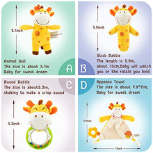Load image into Gallery viewer, Plush Baby Rattle Toys, 4 PCS Infants Plush Stuffed Animal Rattle Shaker Set, Soft Appease Towel Teether Toys Early Educational Development for 3 6 9 12 Month, 1 Year Old Girls, Boys(Giraffe)
