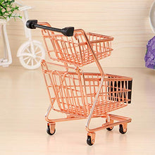 Load image into Gallery viewer, wgg Mini Metal Shopping Cart Supermarket Handcart Trolley, Table Office Novelty Decoration, Creative Storage Tools (Rose Gold, Double-Deck)
