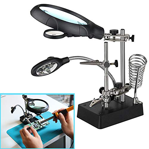 Dandelion 2.5X 7.5X 10X LED Light Magnifier Soldering Station,Magnifying Desk Lamp Helping Hand Repair Clamp Alligator Auxiliary Clip Stand Desktop Magnify Glass for Painting Miniature,Jewelry Pieces
