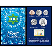 Hanukkah Greeting Stamp and Coin Set Decor | 32 Cent Hanukkah US Postage Stamp | Genuine Coins from 2019 | Holiday Keepsake | Certificate of Authenticity|