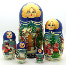 Load image into Gallery viewer, Christmas in Russian Village Hand Painted 5 Piece Set Russian Traditional Nesting Doll / 7&quot;
