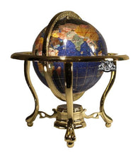 Load image into Gallery viewer, Unique Art 10-Inch Tall Table Top Blue Crystallite Ocean Gemstone World Globe with Gold Tripod Stand
