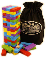 Matty's Mix-Up 60pc Large Colorful Wooden Tumble Tower Deluxe Stacking Game with Storage Bag