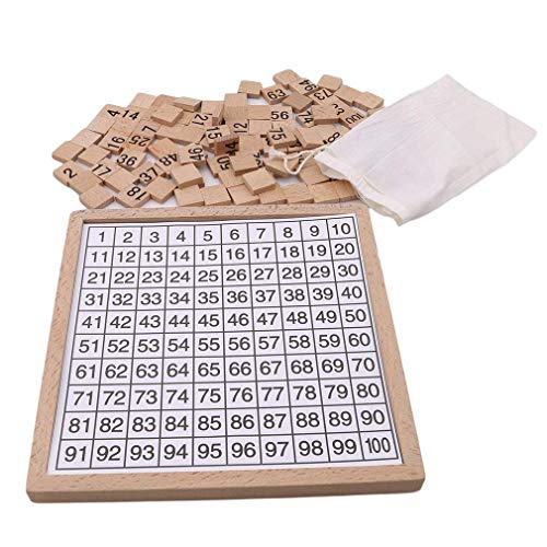 Wooden Toys Hundred Board 1-100 Consecutive Numbers Wooden Educational Game for Kids with Storage Bag, W8.26 L8.26inches